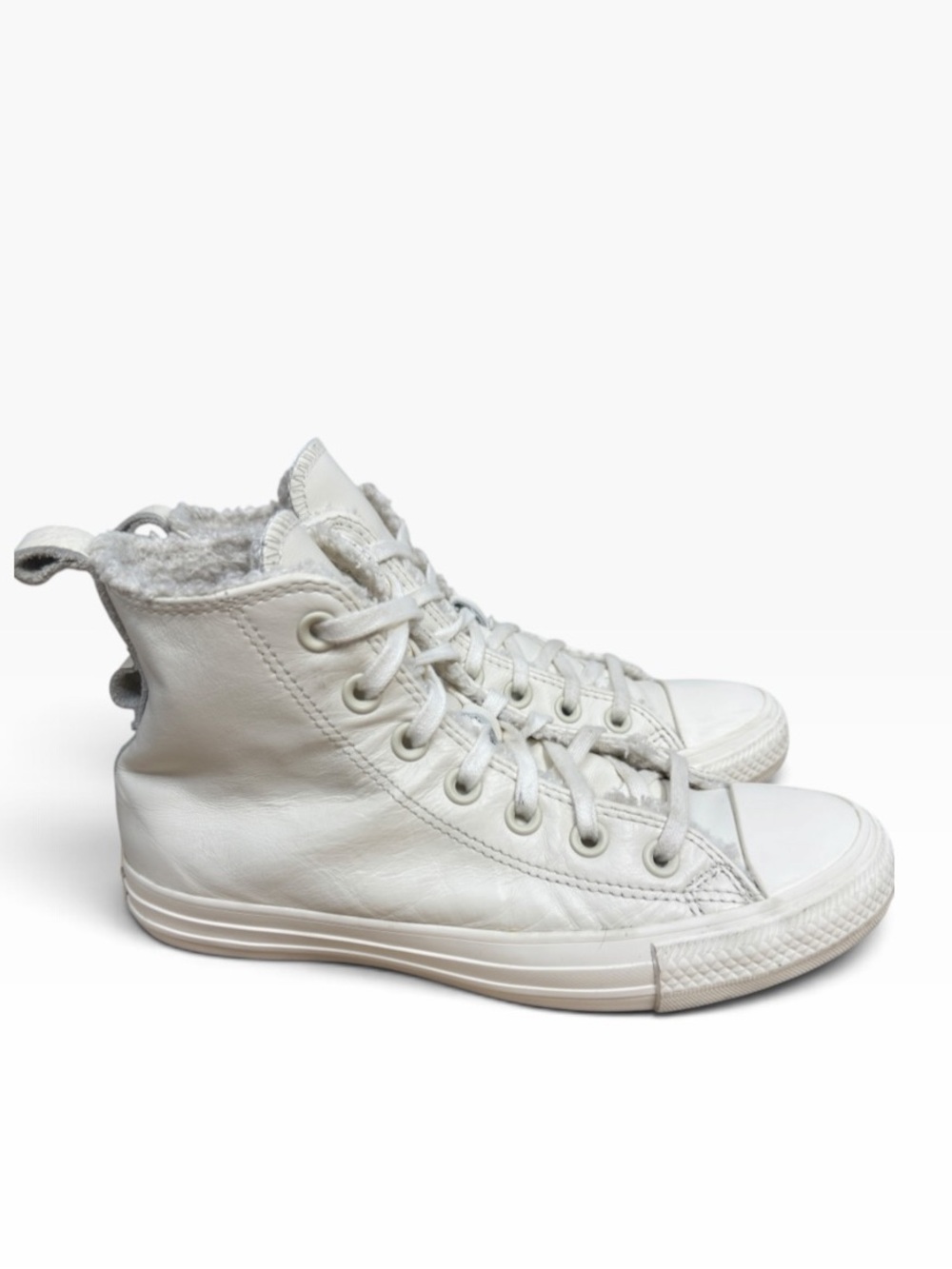 Converse Chuck Taylor All Star White Leather Sherpa Lined High Top Womens Size 7